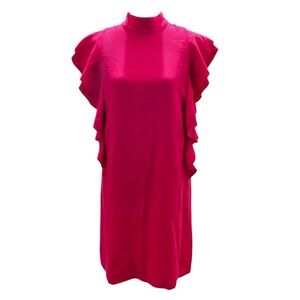 Kate Spade 4 Pink Satin Flutter Sleeve Crepe Barbiecore Chic Girly Shift Dress